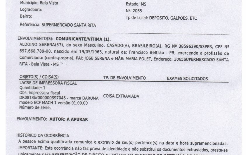 EXTRAVIO DE DOCUMENTO – SUPERMERCADO SANTA RITA
